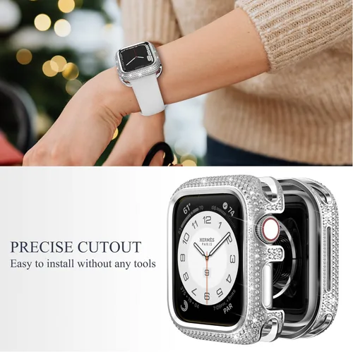 Miniatura 4 de Bling Cases - Fundas compatibles con Apple Watch de 1.61 pulgadas (1.614 in) Series 7 y Series 8, funda protectora de metal inoxidable con diamantes