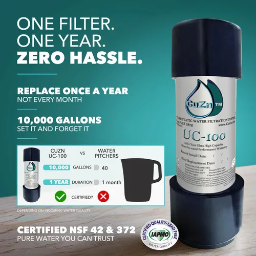 Miniatura 2 de CuZn Filtro de agua debajo del fregadero para grifo del fregadero, 10 K galones o 1 año de vida útil de filtración, reduce PFA, PFOS, plomo, cloro
