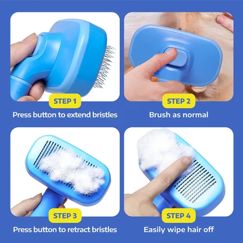 Miniatura 6 de Hertzko Cepillo deslizante de autolimpieza para gatos y perros, herramienta de aseo para eliminar el pelo largo y corto, cepillo retráctil para Azul