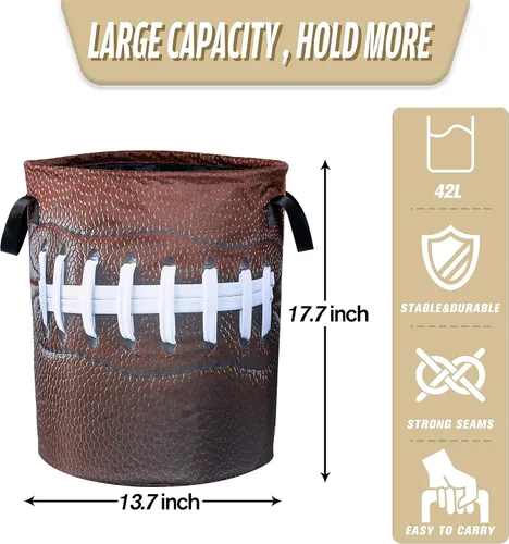 Miniatura 2 de Cesta de lavandería de fútbol americano, plegable, de tela Oxford, divertida bolsa de lavandería, cesta de almacenamiento de ropa, organizador