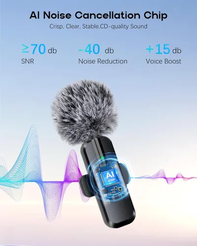Miniatura 3 de Mini micrófono inalámbrico para iPhone, micrófono Bluetooth Lavalier para grabación de video, paquete de 2 micrófonos de solapa con clip