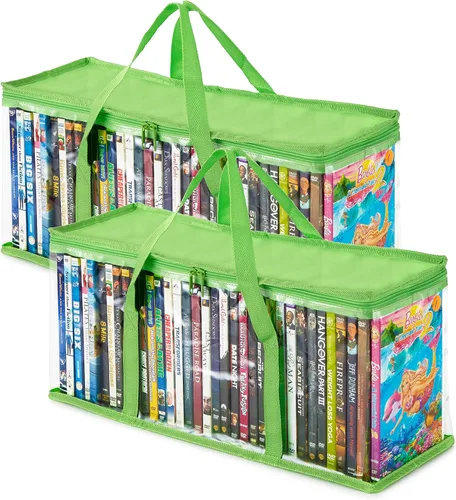Miniatura 11 de Stock Your Home Bolsas de almacenamiento de DVD (Set de 4) Organizador de medios para DVDs, CDs, Discos Blu Ray, Estuches de películas, Cajas VHS