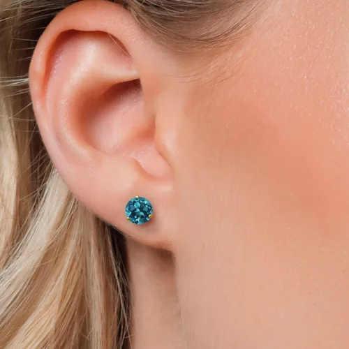 Miniatura 116 de Gem Stone King Aretes de Martini de oro amarillo de 14 quilates Aretes de tuerca de 3 puntas para mujeres y hombres Redondos de 0.236 pulgadas