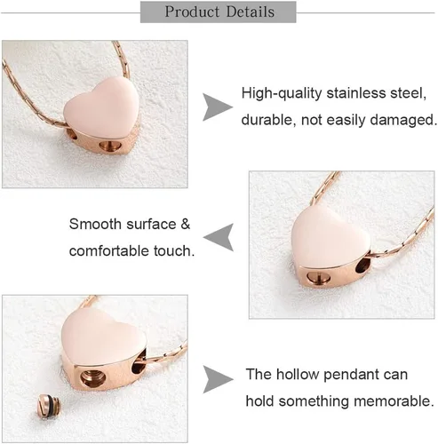 Miniatura 45 de constantlife Joyería de cremación para cenizas – Colgante de corazón conmemorativo collar de urna conmemorativa soporte para cenizas de acero