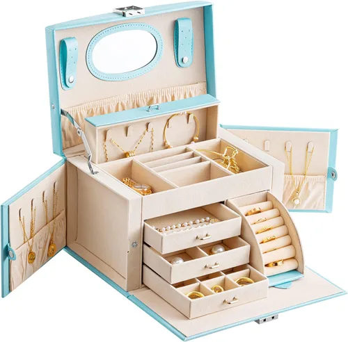 Oyydecor Joyero organizador para mujeres y niñas piel sintética para personas mayores caja de almacenamiento de joyas de tamaño mediano con