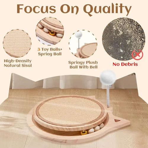 Miniatura 2 de Rascador de sisal natural para gatos, juguetes redondos para gatos de interior, juguetes interactivos con bola de resorte, juguetes para perseguir