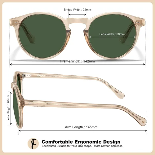 Miniatura 5 de CARFIA Gafas de sol redondas de acetato para hombre, polarizadas, protección UV, gafas de sol clásicas retro CA5289L