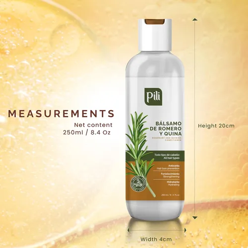 Miniatura 9 de Pili Natural Acondicionador Romero y Quinina - Romero y Quina Balsamo - Fortalece los folículos pilosos, previene la caída del cabello y ayuda a