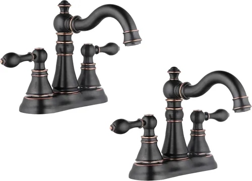 Miniatura 10 de Llave de baño de latón pulido de dos asas de 3 agujeros con conjunto de drenaje emergente, llave de lavamanos clásico de 4 pulgadas con caño