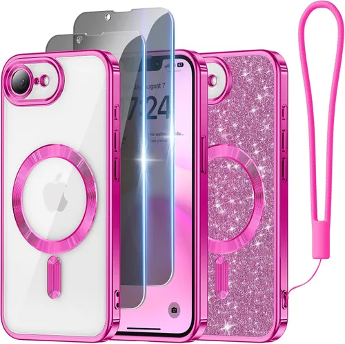 Miniatura 68 de Meifigno Candy Mag Series - Funda diseñada para iPhone 15 Pro, compatible con MagSafe, tarjeta con purpurina y correa de muñeca, protección completa