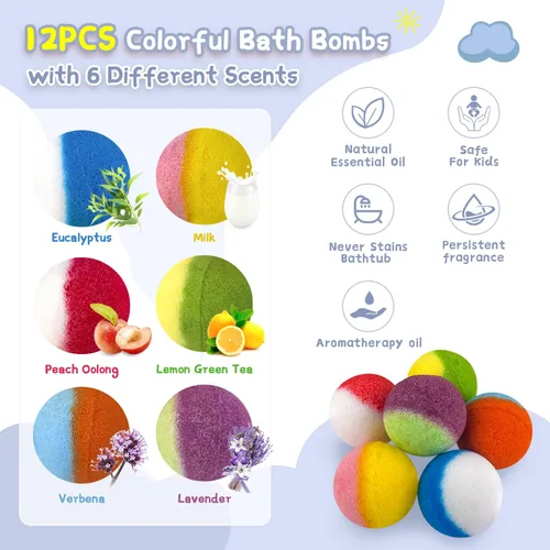 Miniatura 3 de Bombas de baño para niños, 12 bombas de baño con juguetes de cristal sorpresa en el interior, hechos a mano naturales y orgánicos para baño, regalo