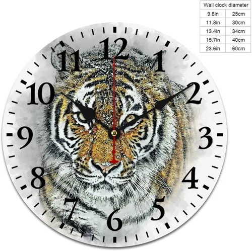 Miniatura 2 de Reloj de pared de madera de 12 pulgadas, reloj de pared de tigre majestuoso, movimiento de cuarzo, rayas de números arábigos, animales, vida Patrón 8