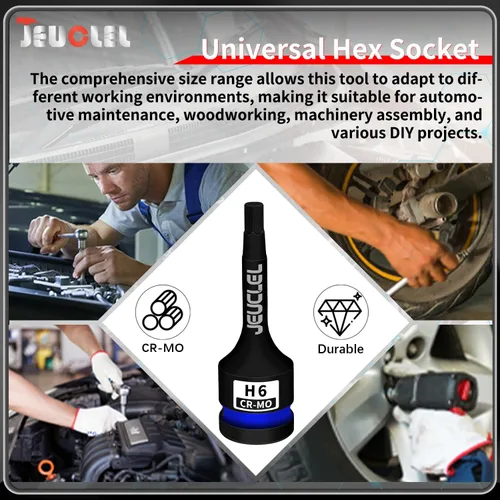 Miniatura 4 de Enchufe hexagonal de impacto de 6 mm, H6 enchufe hexagonal de impacto de 1/2 pulgada, adaptador de destornillador hexagonal de acero Cr-Mo