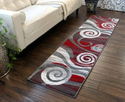 Miniatura 19 de Masada Rugs, Stephanie Collection 1103 - Alfombra de área moderna y contemporánea, color rojo, gris y blanco (2 pies 4 pulgadas x 11 pies), largo