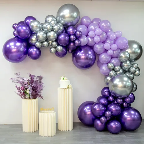 Miniatura 5 de Paquete de 140 globos de guirnalda de globos de color azul marino, plateado, azul marino, azul macarrón, para graduación, fiesta de cumpleaños, baby