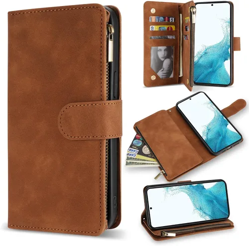 Miniatura 10 de ZZXX Funda para Samsung Galaxy S22 Plus con ranura para tarjeta, piel sintética suave de alta calidad, con cremallera, con correa para la muñeca