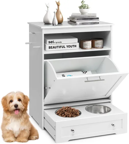Miniatura 10 de Estación de alimentación para perros con cuencos dobles, comedero extraíble grande para perros y almacenamiento de alimentos (marrón)