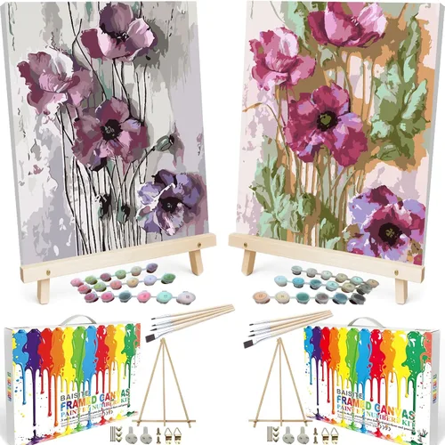 Miniatura 31 de BAISITE Kit de pintura por números para adultos principiantes, 12 pulgadas de ancho x 16 pulgadas de largo, paquete de 2 lienzos para kits
