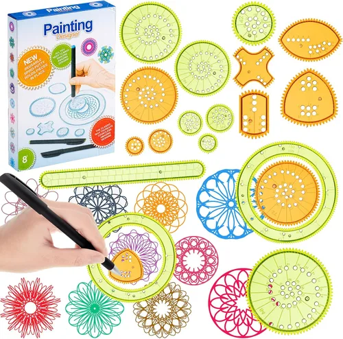 Miniatura 9 de Chivao Plantilla circular de regla geométrica de engranaje de arte en espiral para dibujar plantilla de plástico, kit de dibujo de regla, plantillas