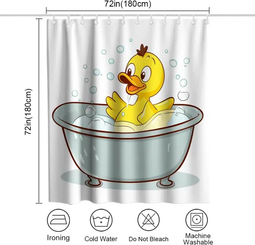 Miniatura 4 de Divertida cortina de ducha de tela con diseño de pato chirriante amarillo, juego de cortina de ducha para niños, con 12 ganchos, 72 x 72 pulgadas