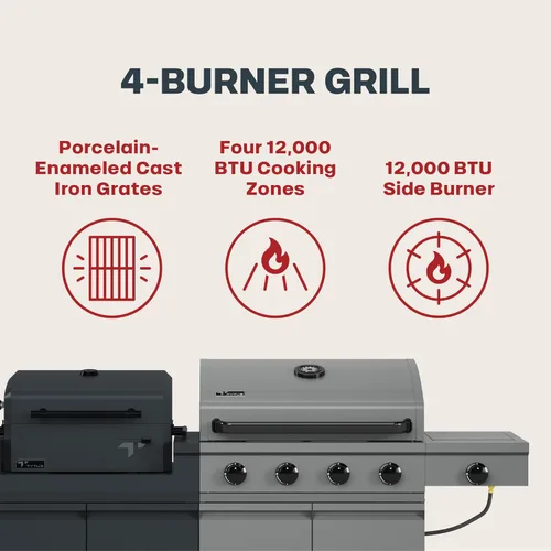 Miniatura 9 de Tytus Anaheim 4-Burner Gas Grill with Prep Cart and Charcoal Grill + Cover, Light, Griddle Insert - Modular Outdoor Kitchen, Quick Assembly, Outdoor
