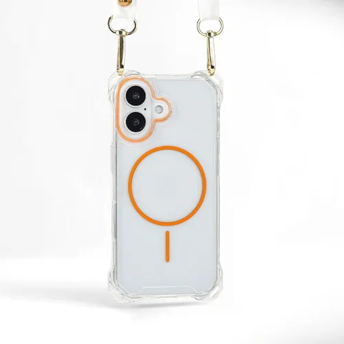 Miniatura 36 de Funda Magnética Cruzada para iPhone 17 Pro, Naranja, Marco Suave Magnético Transparente PC Trasero A Prueba de Golpes Funda Protectora para Teléfono