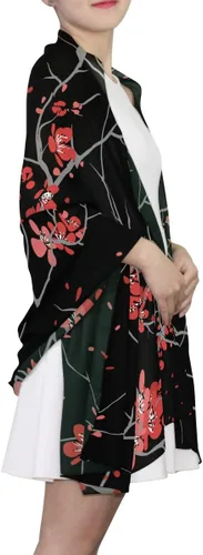 Miniatura 7 de Alaza - Bufanda larga de seda para mujer con diseño de flor de cerezo, color rojo