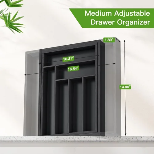 Miniatura 2 de Pipishell - Organizador de Cajones Extensible de Bambú para Soporte de Utensilios, Bandeja de Cubiertos Ajustable, Organizador de Divisores