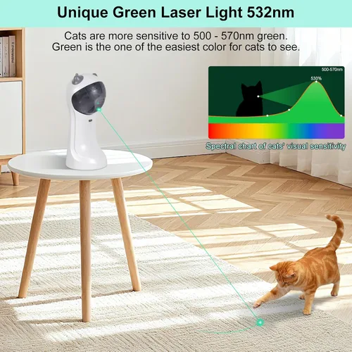 Miniatura 2 de TBTeek Juguete para gatos, luz verde, activado por movimiento automático, 5 patrones divertidos, 4 modos de velocidad, ángulos de luz ajustables