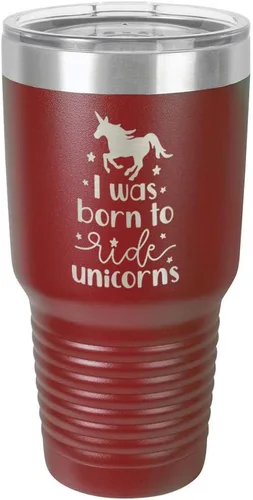 Miniatura 20 de I Was BORN TO RIDE UNICORNS Grabado vaso de 325 ml, grabado con láser, taza de viaje de acero con recubrimiento en polvo, libre de BPA, con camello