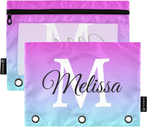 Estuche para lápices personalizado degradado morado para 3 anillas, bolsa de lápices personalizada con cremallera, estuche transparente para