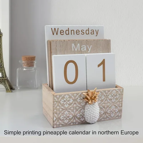 Miniatura 9 de Calendario perpetuo para escritorio, calendario vintage de madera para niños, calendario diario de escritorio, mes, semana, fecha, visualización