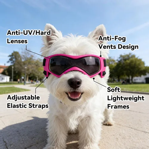 Miniatura 3 de Gafas de sol para perros de raza media, lentes de sol para perros pequeños, gafas de sol anti-UV para protección de ojos de mascotas, correas Rosa