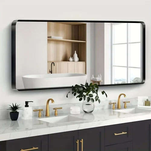 Miniatura 49 de JISOSO - Espejo de baño de 24x36 pulgadas con marco de metal cepillado color níquel, espejo con marco de metal cepillado plateado para pared, espejo