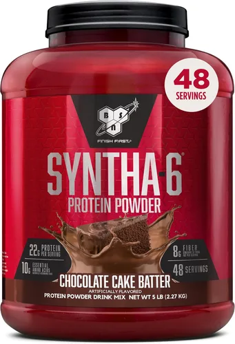 BSN SYNTHA-6 Proteína de suero de leche en polvo con caseína micelar, aislado de proteína de leche, sabor a masa para pastel de chocolate, 48