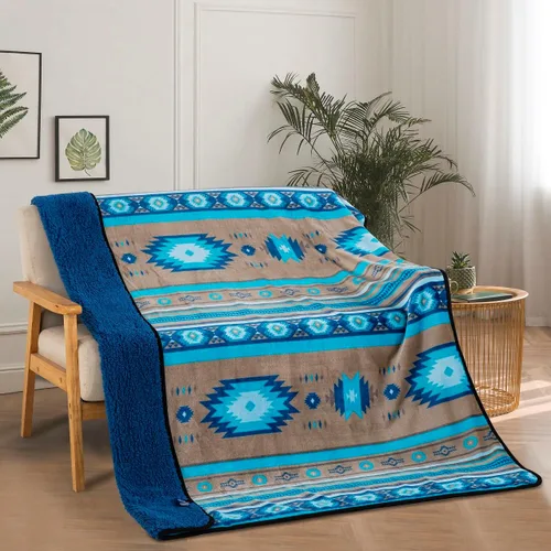 Miniatura 5 de Manta de forro polar Sherpa para sofá, manta suave y supersuave para sofá y silla, manta de felpa acogedora de doble cara de 50 x 60 pulgadas Azul