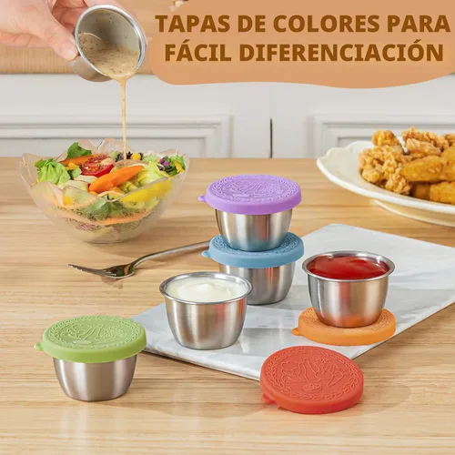 Miniatura 4 de SANEXC Paquete de 8 - Recipientes pequeños de 2.4 oz para aderezo de ensalada para llevar, recipientes de condimentos a prueba de fugas con tapas