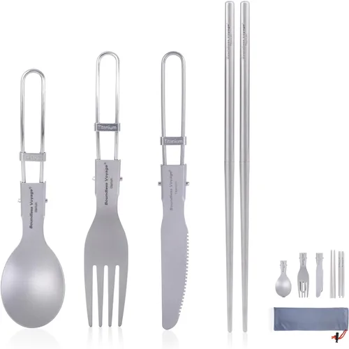 Miniatura 10 de Boundless Voyage Juego de cubiertos de titanio Portabel ultraligero plegable con cuchara, tenedor, cuchillo, cubiertos para uso doméstico, viajes al