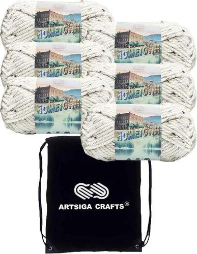 Miniatura 26 de Lion Brand Hometown New York White 135-100 (3 madejas - mismo lote de tinte) #6 S Bulky - Hila acrílica para crochet y tejer con bolsa para proyectos