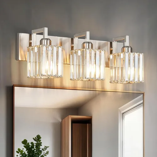 Miniatura 2 de Luz de Tocador de Baño Moderna 3 Luces Níquel Cepillado Luz de Tocador Luz de Pared de Cristal Accesorios de Iluminación de Baño Níquel torcido