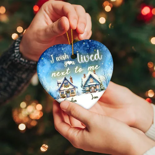 Miniatura 5 de Adorno personalizado de la amistad, adorno de Navidad con texto en inglés "I Wish You Lived Next Door", adornos de Navidad personalizados para Larga