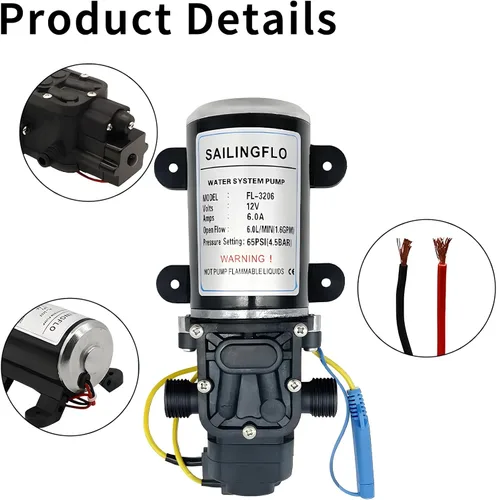 Miniatura 2 de Bomba de presión de agua, 12 V CC 6 L/Min 1.6 GPM 65 PSI bomba de agua de diafragma para caravana RV caravana marina pesca barco césped, bomba