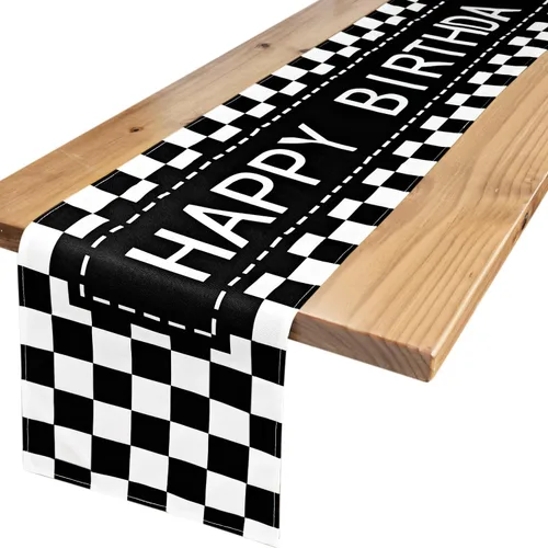 Miniatura 7 de Letjolt - Camino de mesa de feliz cumpleaños, 72 pulgadas, punto negro Tela similar al lino, carteles de fiesta de cumpleaños, decoraciones de mesa