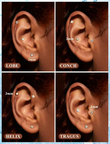 Miniatura 3 de Aretes de nariz de acero quirúrgico 316L con parte trasera plana de 16G, piercing de labio Medusa Labret Monroe, Tragus Forward Helix, Caracola
