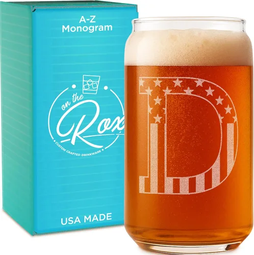 Miniatura 30 de Vaso en forma de lata de cerveza con monograma grabado - bandera de EE.UU.