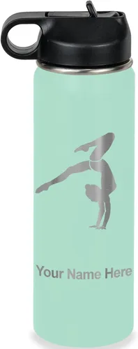 Miniatura 53 de LaserGram Botella de agua personalizada, soporte de mano de gimnasta, acero inoxidable de doble pared aislada al vacío con popote superior, regalo