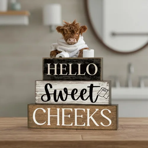 Miniatura 8 de Moucuny 4 piezas de estante de baño, decoración de baño de vaca de las tierras altas, decoración de baño y accesorios rústicos de hojas de eucalipto