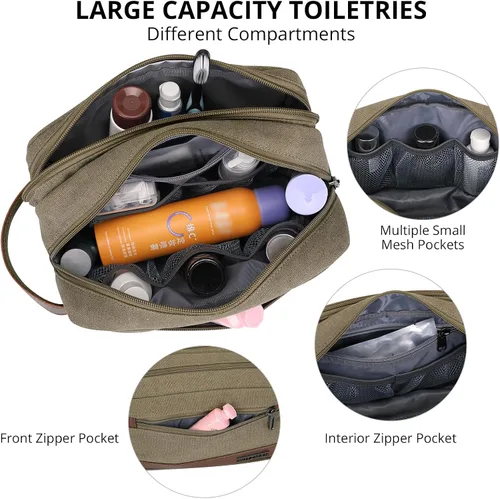 Miniatura 4 de WITZMAN Neceser de lona para hombre, organizador de kit de Dopp colgante, resistente al agua, bolsa de artículos de tocador de viaje, bolsa de baño