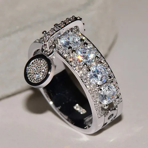 Miniatura 6 de Anillo de moda para mujer, anillos de boda, bonitos anillos de lujo para mujer, circonita cúbica incrustada, anillo redondo para boda, fiesta