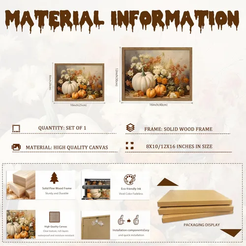 Miniatura 5 de Lienzo decorativo enmarcado de calabaza para sala de estar
